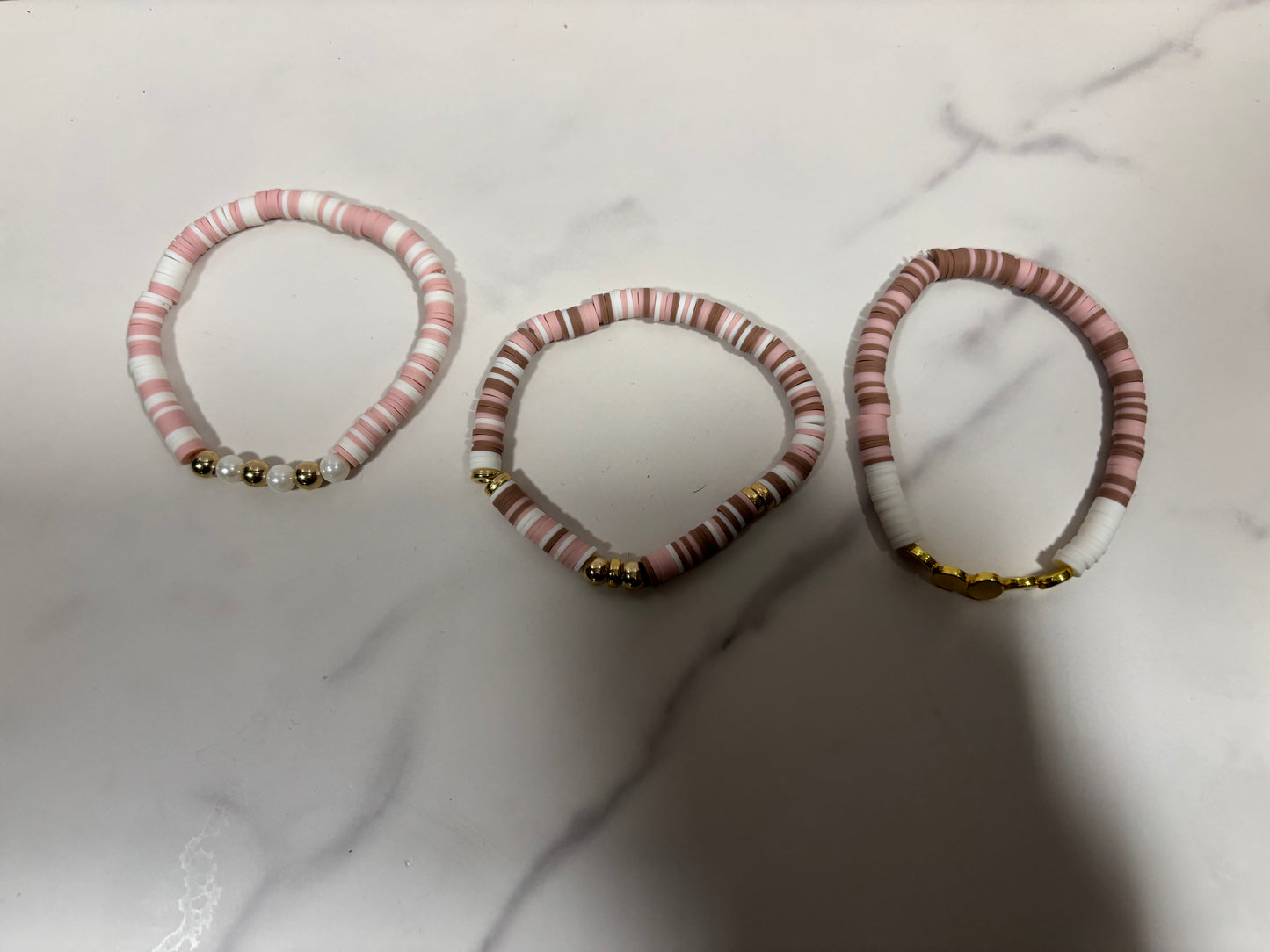 Clay Bracelet set in pink brown white,