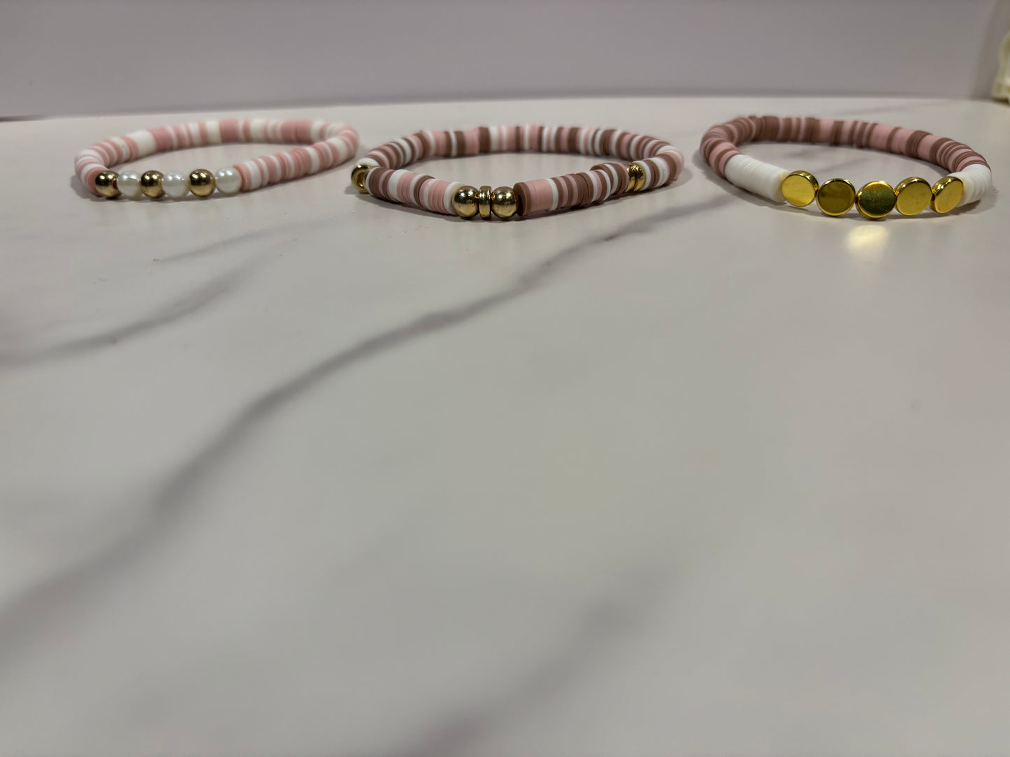 Clay Bracelet set in pink brown white,
